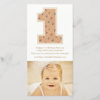 Vintage Baby Girl 1st Birthday Thank You PhotoCard Card