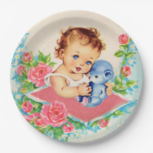 Vintage Baby Girl, baby shower Paper Plates