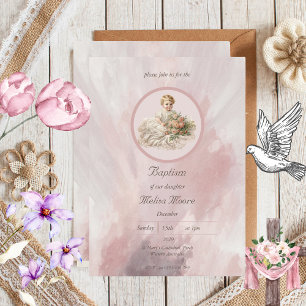 Vintage Baby Girl Baptism  Invitation