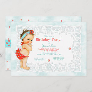 Vintage Baby Girl Bathing Suit Lace Monogram Back Invitation