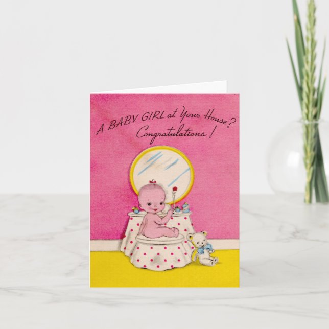 Vintage Baby Girl Congratulations Card (Front)