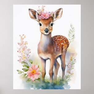 Vintage Baby Girl Deer 2 Poster
