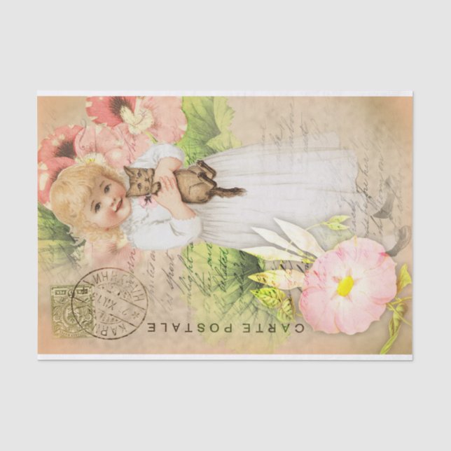 Vintage Baby Girl Postcard Decoupage Tissue Paper (Front)