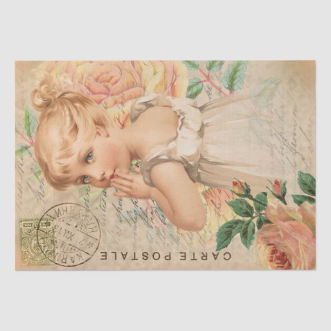 Vintage Baby Girl Postcard Decoupage Tissue Paper (Front)