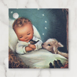 Vintage Baby Jesus Sleeping With A Lamb Favour Tags