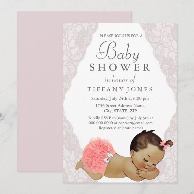 Vintage Baby Pink Lace Baby Shower Invite (Front/Back)