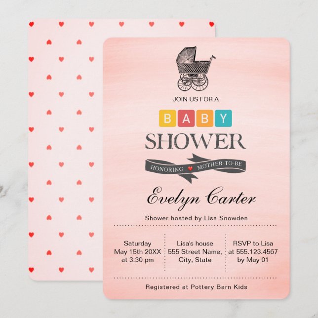 VINTAGE BABY PRAM | BABY SHOWER INVITATION (Front/Back)
