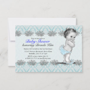 Vintage Baby Shower Blue Invitation