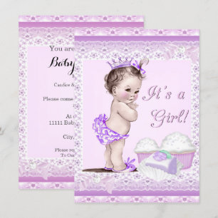 Vintage Baby Shower Girl Lavender Lace Cupcakes Invitation
