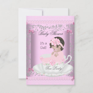 Vintage Baby Shower Girl Pink Baby in Teacup 3 Invitation
