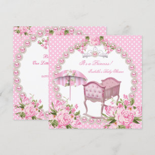 Vintage Baby Shower Girl Pink Umbrella Cradle Invitation