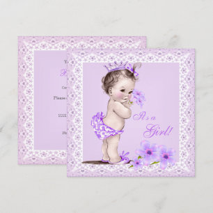 Vintage Baby Shower Girl Pretty Lavender Flowers Invitation