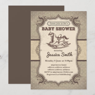Vintage BABY SHOWER invitation - rocking horse