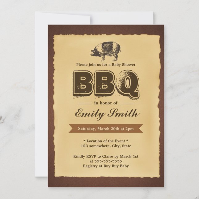 Vintage Baby Shower Pig Roast BBQ Party Invitation (Front)
