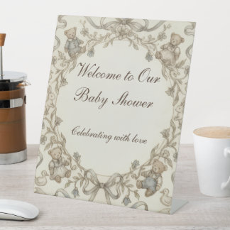 vintage baby shower welcome sign, pedestal sign