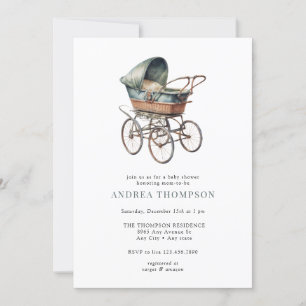 Vintage Baby Stroller   Classic Baby Shower Invitation