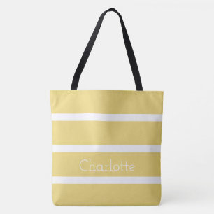 Vintage Baby Yellow and White Stripes Personalized Tote Bag