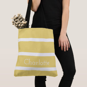 Vintage Baby Yellow and White Stripes Personalized Tote Bag
