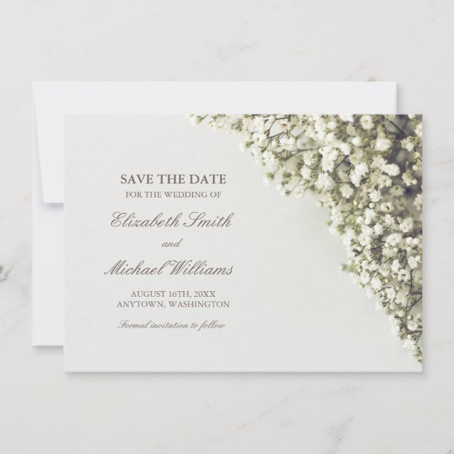 Vintage Baby's Breath Wedding Save the Date (Front)