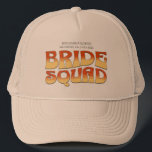 Vintage Bachelorette Party Bride Squad Bridesmaid Trucker Hat<br><div class="desc">Make a splash at your upcoming bachelorette party with this stunning retro bachelorette party personalized merchandise. Whether you're celebrating a bach trip, a girls' vacation, or a best friends' holiday, this custom groovy bachelorette party merchandise is the perfect addition to your unforgettable getaway. Add a personal touch to your bachelorette...</div>