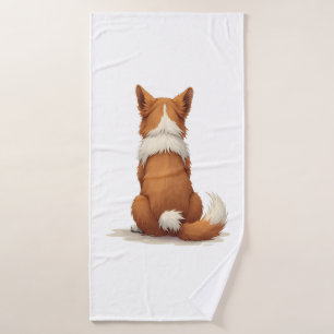 Vintage Back View Dog Illustration on White Backgr Bath Towel