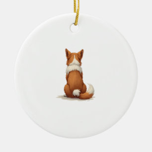 Vintage Back View Dog Illustration on White Backgr Ceramic Ornament