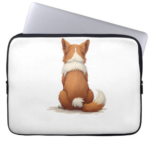 Vintage Back View Dog Illustration on White Backgr Laptop Sleeve