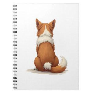 Vintage Back View Dog Illustration on White Backgr Notebook