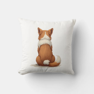 Vintage Back View Dog Illustration on White Backgr Throw Pillow