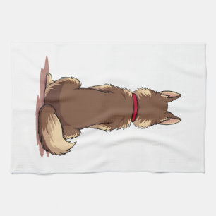 Vintage Back View Husky Dog Illustration Brown Whi Kitchen Towel