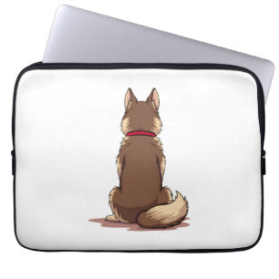 Vintage Back View Husky Dog Illustration Brown Whi Laptop Sleeve