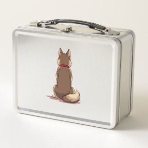 Vintage Back View Husky Dog Illustration Brown Whi Metal Lunch Box