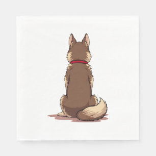 Vintage Back View Husky Dog Illustration Brown Whi Napkin