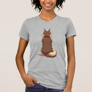 Vintage Back View Husky Dog Illustration Brown Whi T-Shirt