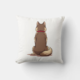 Vintage Back View Husky Dog Illustration Brown Whi Throw Pillow