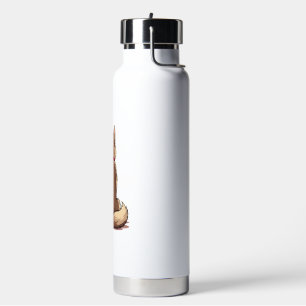 Vintage Back View Husky Dog Illustration Brown Whi Water Bottle