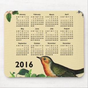 Vintage Background Holidays Bird Calendars 2016 Mouse Pad