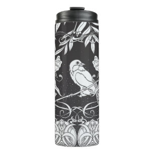 Vintage background with decorative flowers and bir thermal tumbler