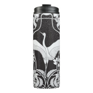Vintage background with decorative flowers and bir thermal tumbler