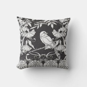 Vintage background with decorative flowers and bir throw pillow