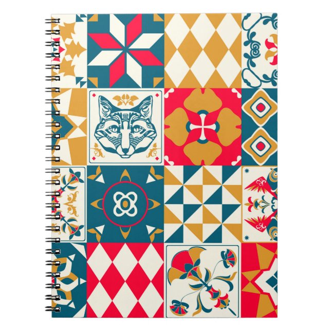 Vintage background with traditional blue tile deco notebook (Front)