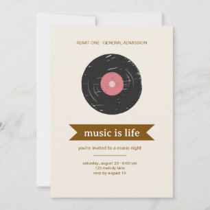 Vintage Badge Cute Invitation music is life