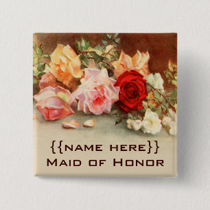 Vintage Badge de Mariage Fleurs Roses antiques Flo