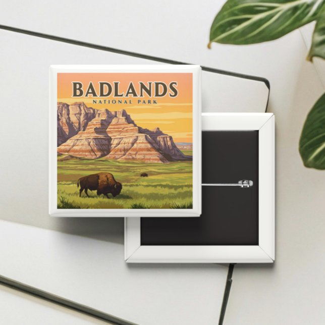 Vintage Badlands National Park 2 Inch Square Button (Creator Uploaded)
