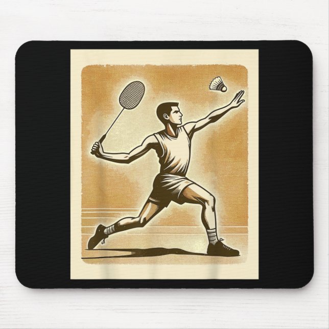Vintage Badminton Player Shuttle Badmintoner  Mouse Pad (Front)
