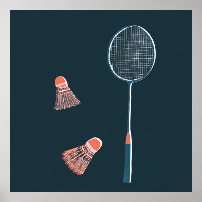 Vintage Badminton Print - Racquet and Birdies Art (Front)