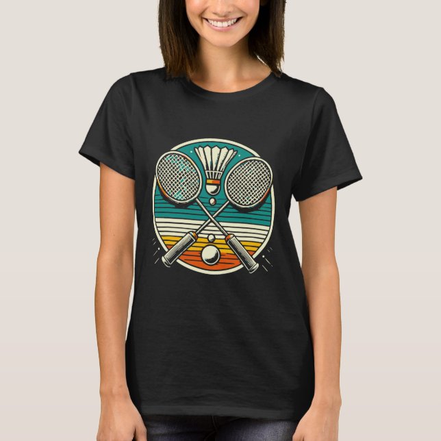 Vintage Badminton Rackets Shuttle Crossed Rackets  T-Shirt (Front)