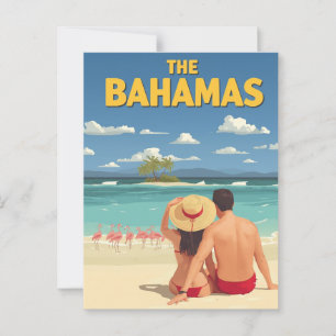 Vintage Bahamas Beach Couple Flamingo Travel Postcard