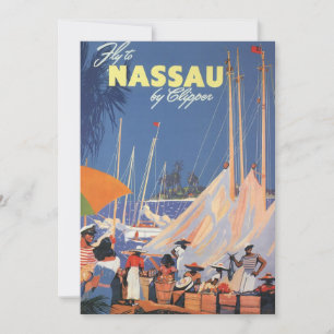 Vintage Bahamas Travel Art, Fly Nassau by Clipper