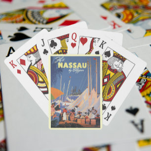 Vintage Bahamas Travel Art, Fly Nassau by Clipper Playing Cards